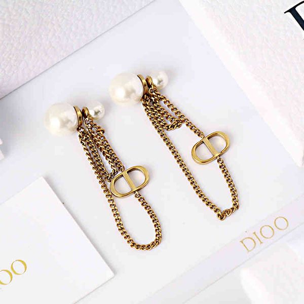 

2022 factory wholesale new new female di tassel pearl earrings used brass earrings, Golden