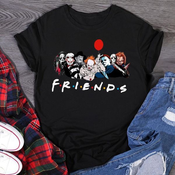 Damen T-Shirt Freunde T-Shirt Stephen King Horror Charaktere Gedruckt Cartoon Frauen Mode Tops Übergroßes T-Shirt Halloween Kleidung