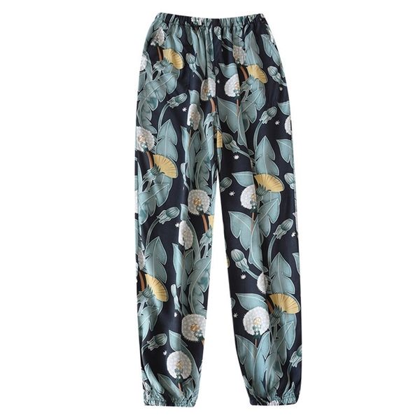 

floral printed trousers spring summer thin & cool antimosquito home pants soft rayon womens sleep bottom with pocket 220711, Black;white