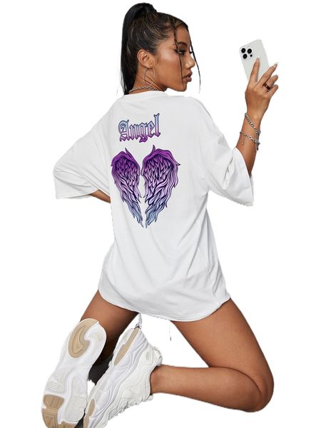 

letter & wing graphic drop shoulder tee y7zu#, White