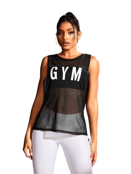 

letter graphic sheer mesh sports tank c64o#, Gray