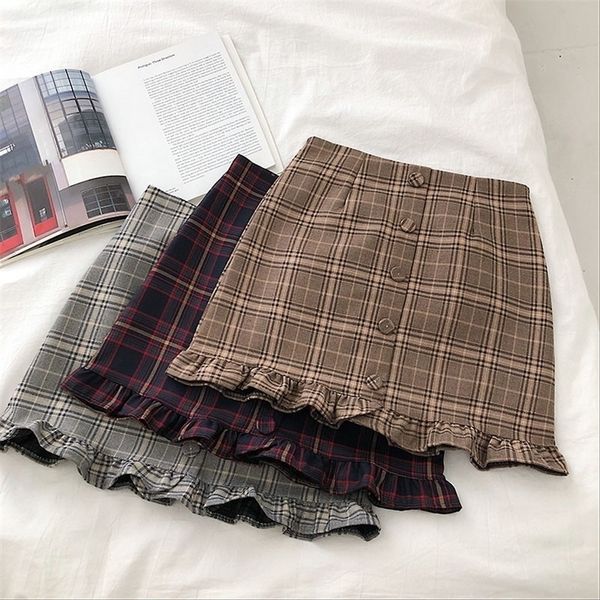 

side with me summer plaid a line woman mini skirt skirts korean harajuku high-waisted fairy grunge women's 220401, Black