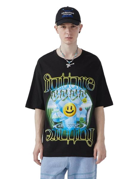 

men letter & expression print drop shoulder tee c1e7#, White;black