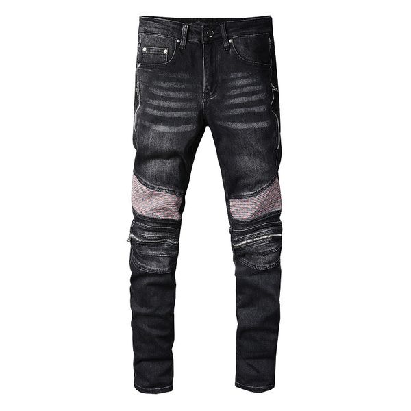 Jeans Denim Skinny Fits pour Homme Slim Biker Moto Hip Hop Jambe Droite Vintage Détresse Stretch Genou Déchiré Pantalon Rock Long Genou