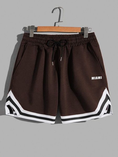 

men letter graphic striped trim drawstring waist shorts u2nw#, White;black
