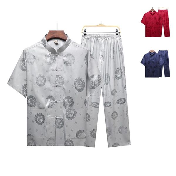 Roupas étnicas Bordado porcelana #6 Tang Suit de tang chinês para homens idosos Hanfu Casaco de colarinho de aniversário de casamento Hanfu