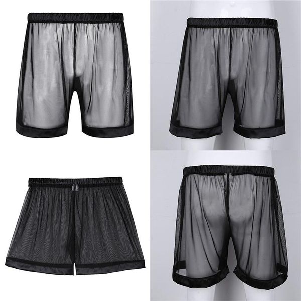 Unterhosen Gay Herren Dessous Durchsichtige Mesh Loose Lounge Boxershorts Unterwäsche für die Nacht Dehnbare ShortsUnterhosen