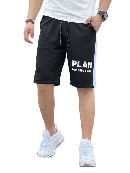 

men letter graphic drawstring waist contrast side seam shorts u5fz#, White;black