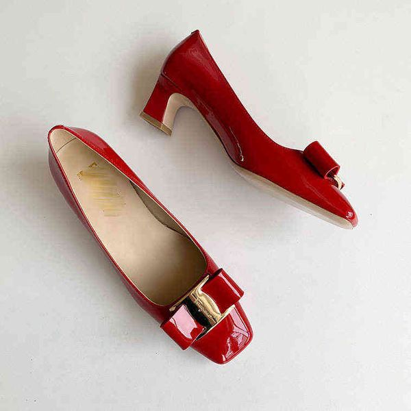 

square head shallow mouth bow fashion single shoes sf thick heel high heels women's french metal buckle, Black