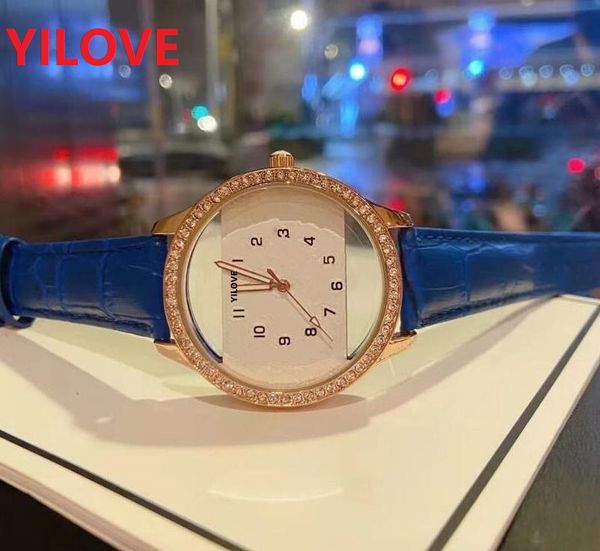 En kaliteli güzel model şeffaf içi boş elmaslar yüzüğü saat orijinal deri kayış nedensel kadınlar kuvars hareket su geçirmez hediye parti saatleri kol saati saat
