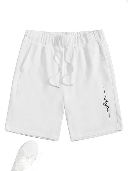 

men letter graphic drawstring waist shorts b1v8#, White;black