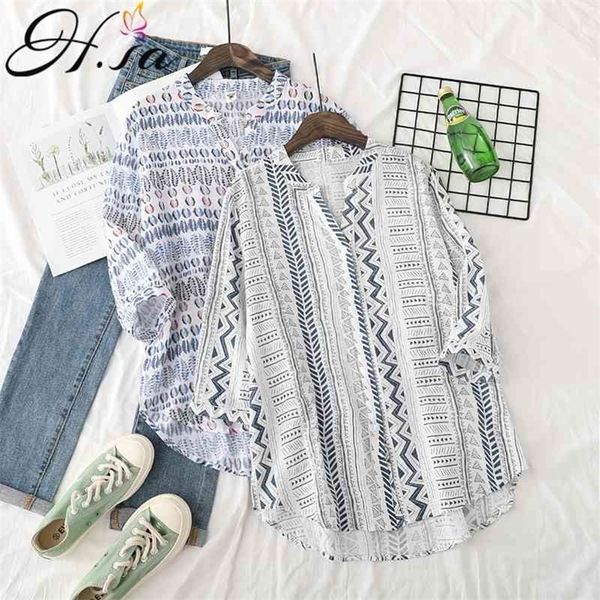 

hsa women summer blouse long sleeve retro vintage chinese style ladies shirt retro buttons chiffon female 210716, White