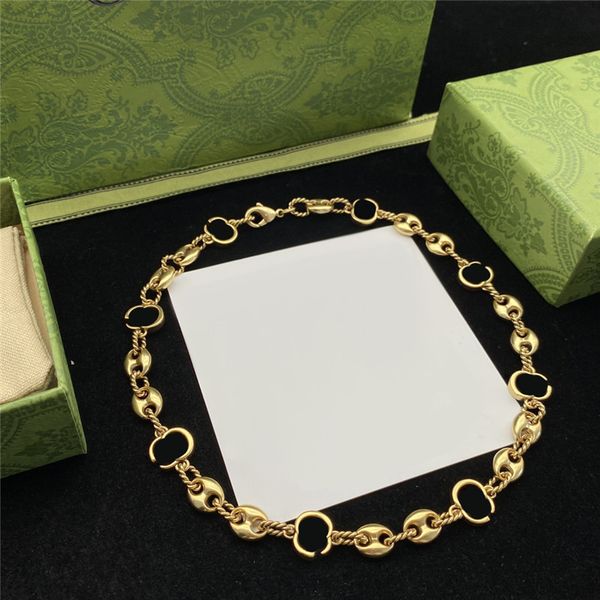 

delicate double letter chain necklaces women metal chains link necklace designer collar clavicle necklace with box, Silver