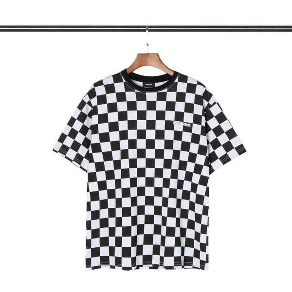 

men's t-shirts spring and summer we11 full body black white plaid round neck pullover men's women's short sleeve batch, White;black