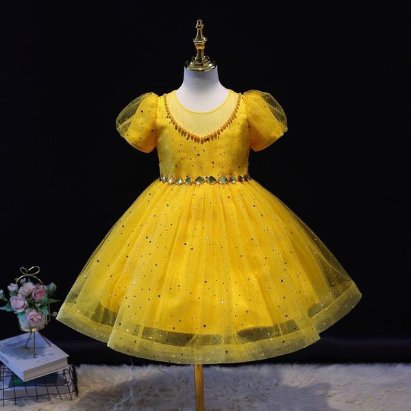 

girl's dresses 2022 girls' dress fluffy princess nail bead small exotic fairy wedding stage performance children ag, Red;yellow