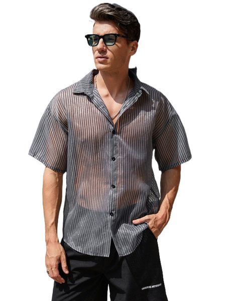 

men striped print mesh shirt v0u0#, White;black