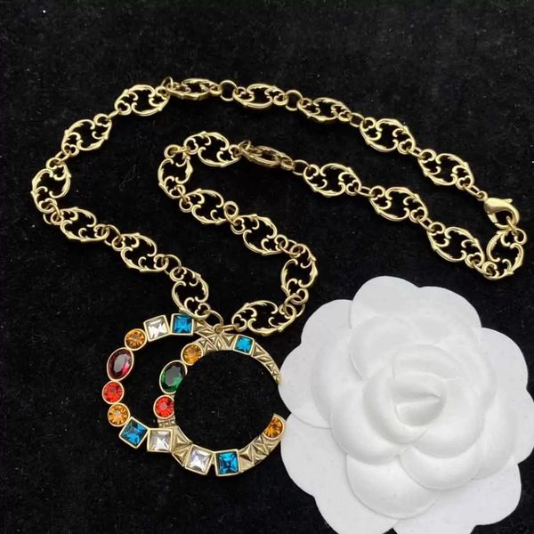 

luxury designer double letter pendant necklaces color drill plated sweater necklace for women wedding party jewerlry accessories, Silver