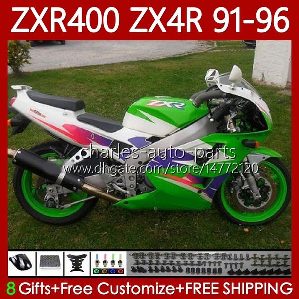 ABS Bodys per KAWASAKI NINJA ZXR 400 CC 400CC 1991 1992 1993 1994 1995 1996 Cowling 138No.63 ZX4R ZXR-400 Carrozzeria ZX 4R ZXR400 91 92 93 94 95 96 Kit carenatura Verde bianco