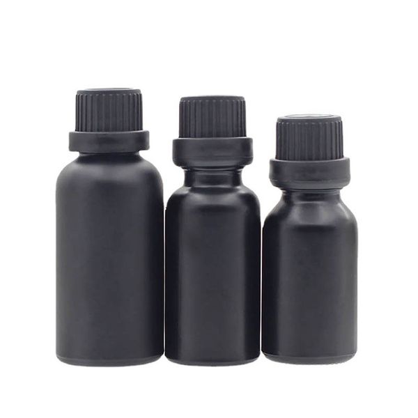 Garrafas de vidro do gotas de gotas de óleo essencial preto preto fosco de 30 ml tubo de embalagem 10ml 50ml 100ml com redutor de orifício