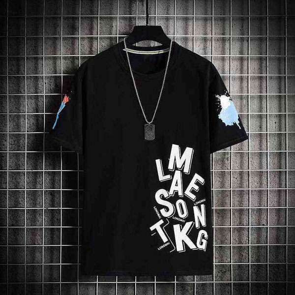

summer men's t shirts korean fashion tees short sleeve print t shirts men casual harajuku men clothing graphics t shirt men y220426, White;black