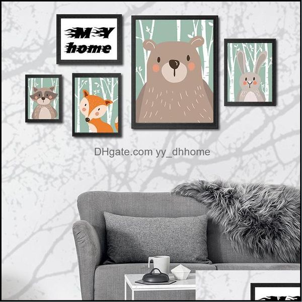 Pinturas desenho animado animal quarto quarto fofo urso coelho raccoon decoratio dhiy7