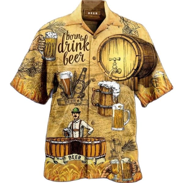 

hawaiian shirt 3d print beer short-sleeved cuban shirt beach wear tshirt party vintage style for men women men's clothing 220810, White;black