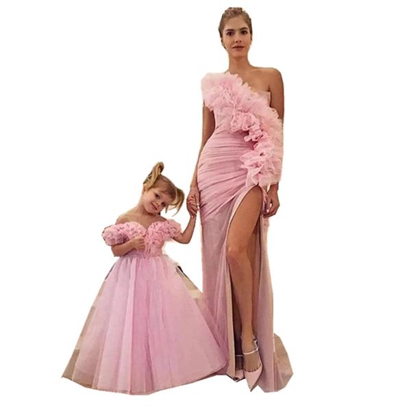 

2022 new cute mother and daughter pink flower girl dresses for weddings off shoulder flowers girls pageant dress prom kids communion gowns, Black