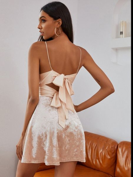 

double crazy tie back velvet cami dress n2j9#, Black;gray