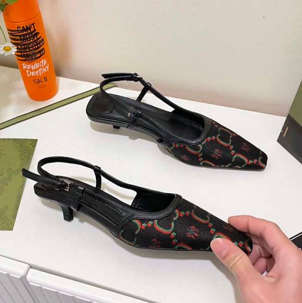 

half baotou sandals women in 2022 new square head net red explosion style rhinestone gauze french small heel after the empty single shoes su, Black