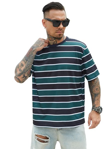 

extended sizes men striped print tee r9u8#, White;black