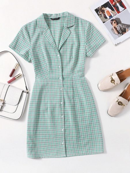 

plaid button front shirt dress h2oc#, Black;gray