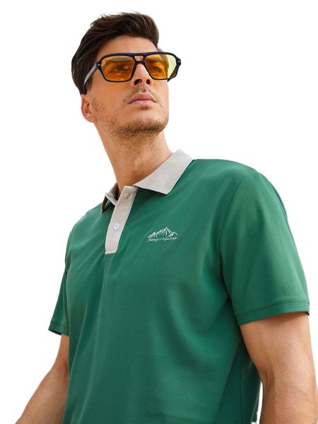 

men letter & mountain embroidery polo shirt g4rp#, White;black