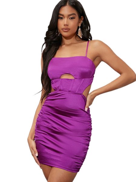 

bae cutout seam front ruched open back dress t0nf#, Black;gray