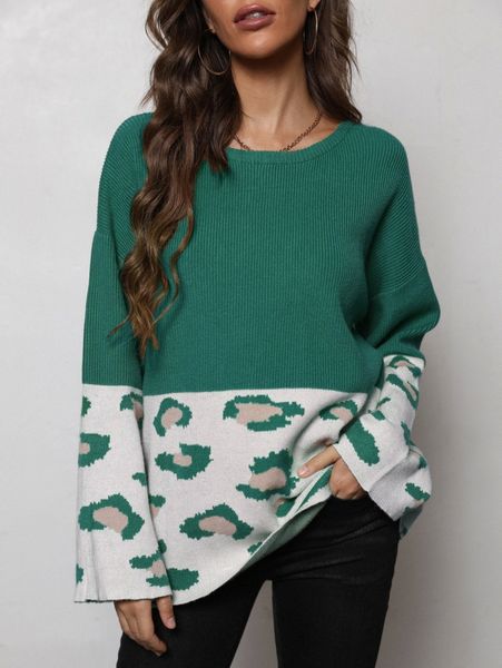 

dearcase leopard pattern drop shoulder sweater v10h#, White;black