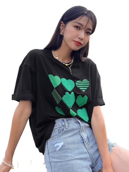 

dazy heart & letter graphic drop shoulder tee h1xj#, White
