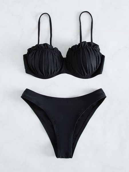 

frill trim underwire bikini swimsuit 15vn#, White;black