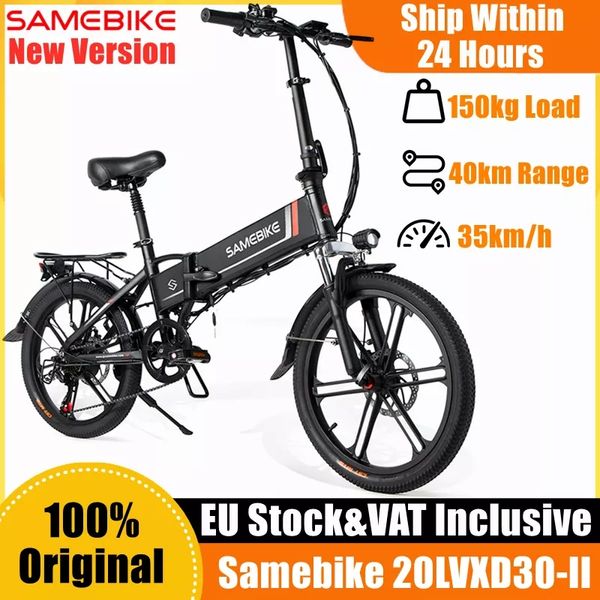 AB Stok Orijinal SameBike 20LVXD30-II Yeni Versiyon Elektrikli Bisiklet 20 İnç Katlanabilir Akıllı E-Bisiklet 35km/s Maks Hız