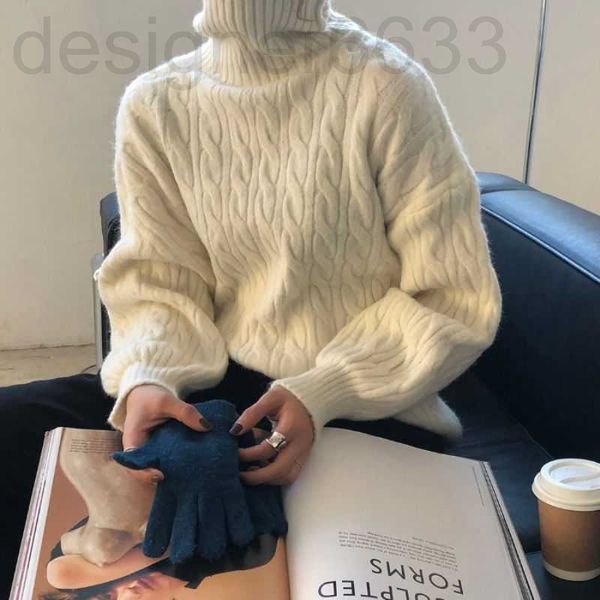 

women's knits & tees designer high neck sweater female autumn and winter korean version pullover loose lazy outer coat thickened white