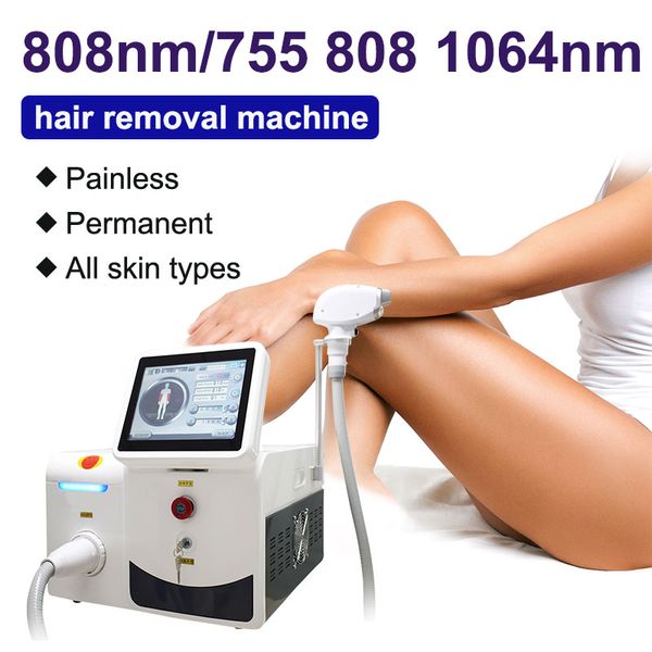 Macchina per depilazione per capelli laser a singolo manico da 750w 808nm/3 lunghezza d'onda 755 808 1064nm permanente Rimuovere il corpo del corpo del viso Ringiovanimento della pelle Attrezzatura di bellezza di bellezza