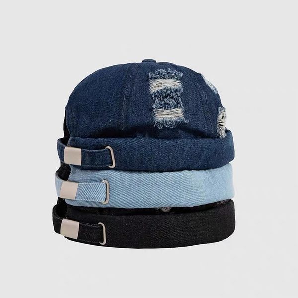 Модная джинсовая кепка без полей для мужчин, однотонная хлопковая кепка с манжетами в стиле ретро, шляпа моряка, старая купольная тюбетейка, шапки в подарок HCS138