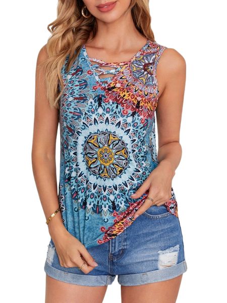 

geo print lace up tank 02zk#, White