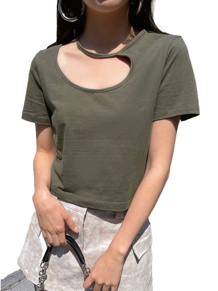 

dazy cut out asymmetrical neck tee s0mq#, White