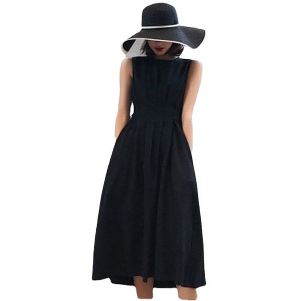 

2021 summer women solid white black fashion elegant casual party dress o neck sleeveless tank sundress female vestido, Black;gray