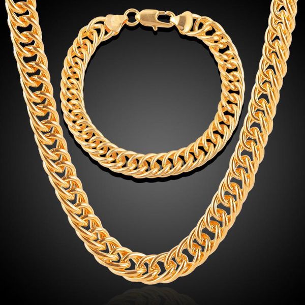 Conjunto de pulseiras masculinas pesadas com acabamento em ouro maciço real 18K MIAMI CUBAN LINK CHAIN ys222