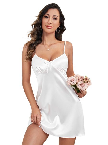 

bow front cami satin night dress a94v#, Black;red