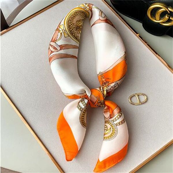 

silk satin hair scarf women handkerchief printed female square head bandana small neck muffler hijab lady girl gc1455, Blue;gray