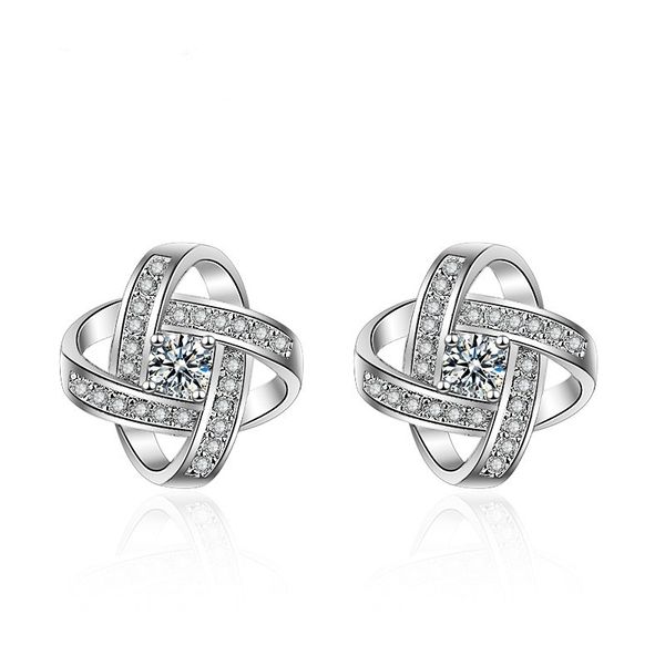 

zircon studded lucky clover silver plated needle earrings charms, Golden