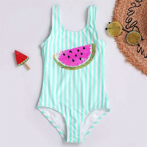 Wassermelone Pailletten Mädchen Badeanzug Kinder Kinder Bademode 4-16 Jahre Mädchen Badeanzug Monokini Schwimmen Beachwear 220426