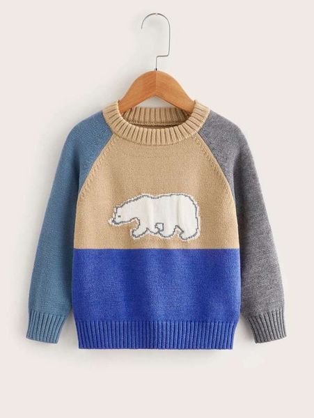 

toddler boys color block bear pattern raglan sleeve sweater she, Blue