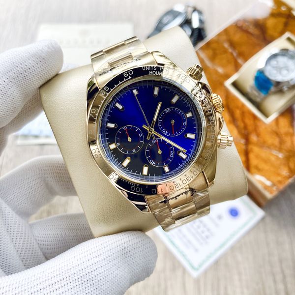 

watches classic designer men's watch ceramic blue dial stainless steel strap sapphire mirror de luxe wristwatches 40mm quartz movement, Silver